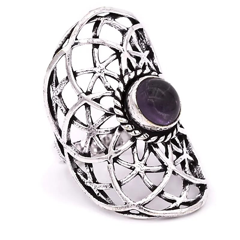 Bague graine de vie couleur argent améthyste -- 3.6x2.2 cm