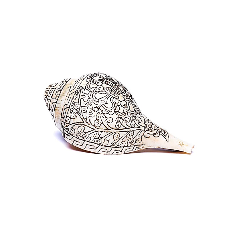 Conque tibétaine de Pudja gravé d'un double Dorje -- ±18 cm