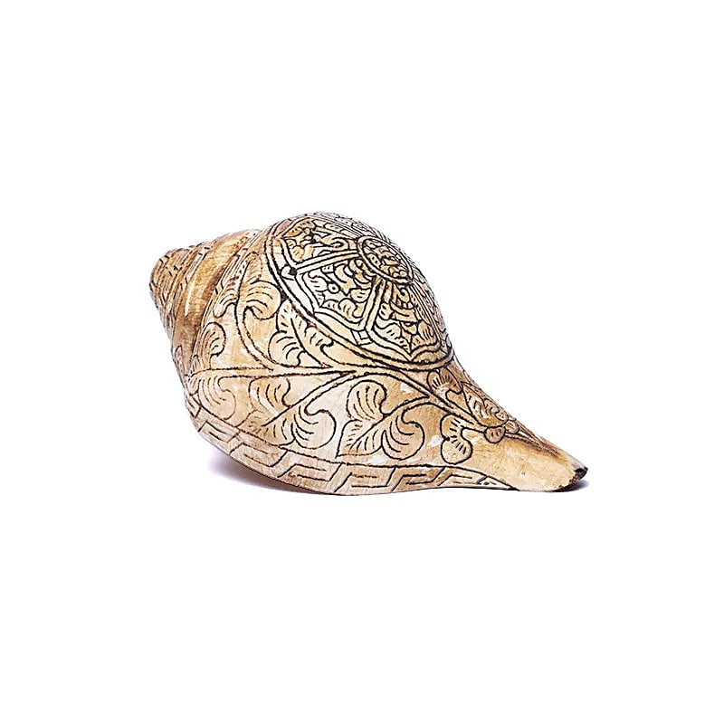Conque tibétaine trompette rituelle gravé OMPH -- ±18 cm