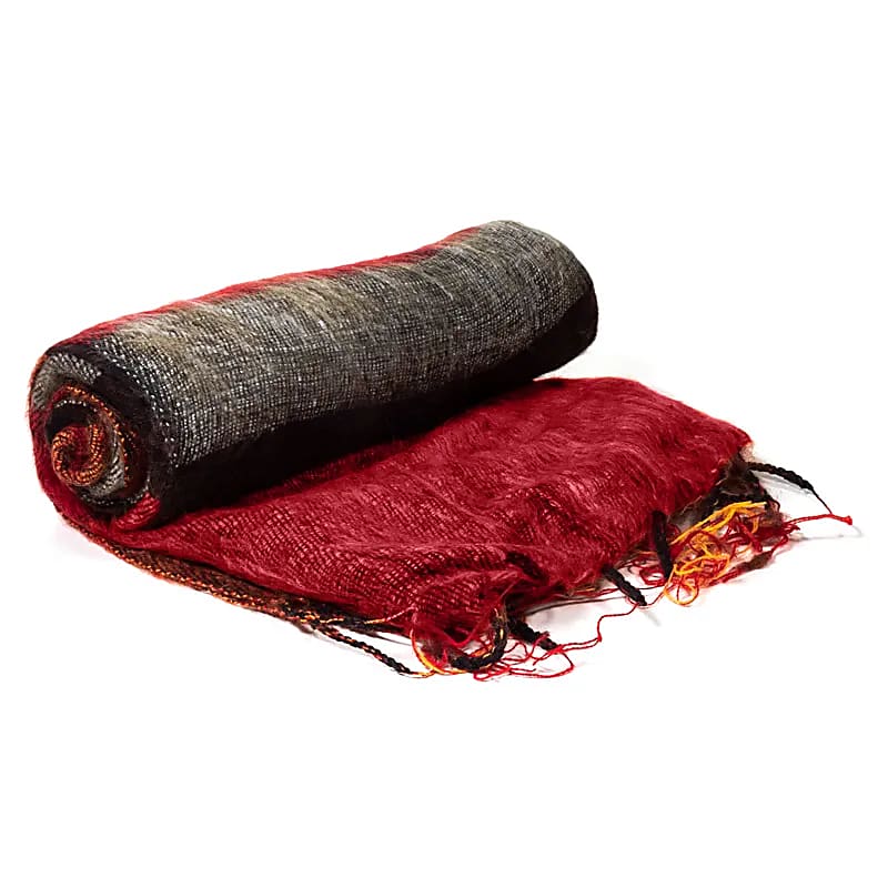 Châle de méditation rouge orangé à rayures -- 200x80 cm