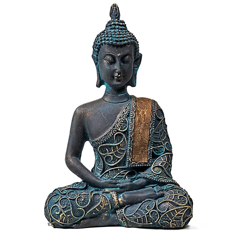 Bouddha en méditation finitions antiques -- 170 g; 9x5x14 cm