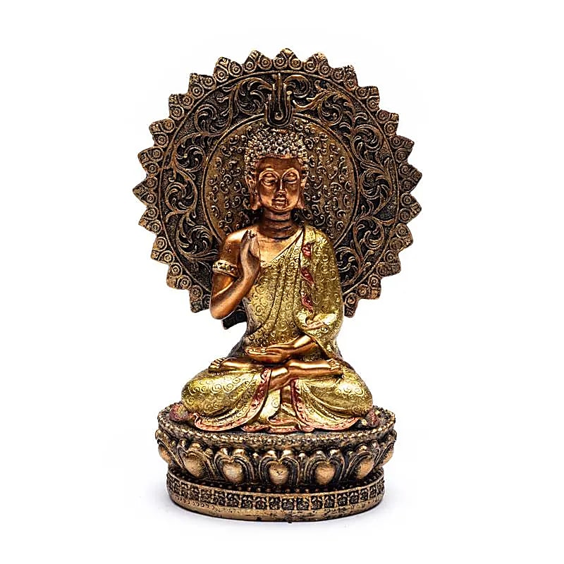 Bouddha de la Réassurance avec aura et trône -- 356 g; 12.8x8x18.5 cm