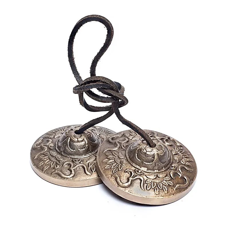 Tingshas Hindou Om avec lotus -- 260g; 7cm
