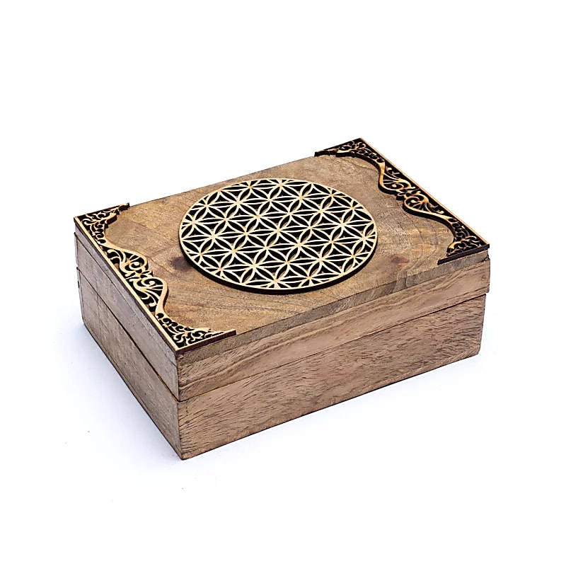 Coffret tarot Fleur de Vie manguier -- 18x12x7 cm