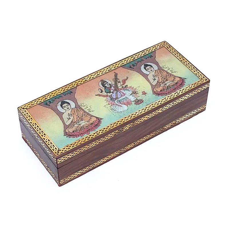 Boite à Tarot ou à bijoux Bouddha et Saraswati -- 26x11cm
