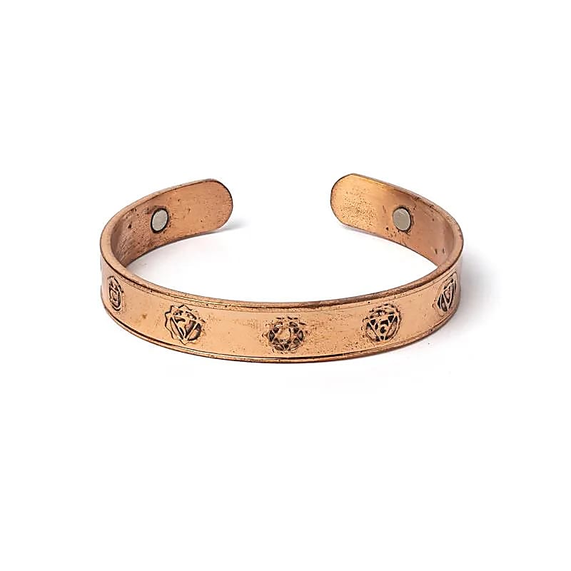 Bracelet cuivre symboles des chakras magnétique -- ±8 mm