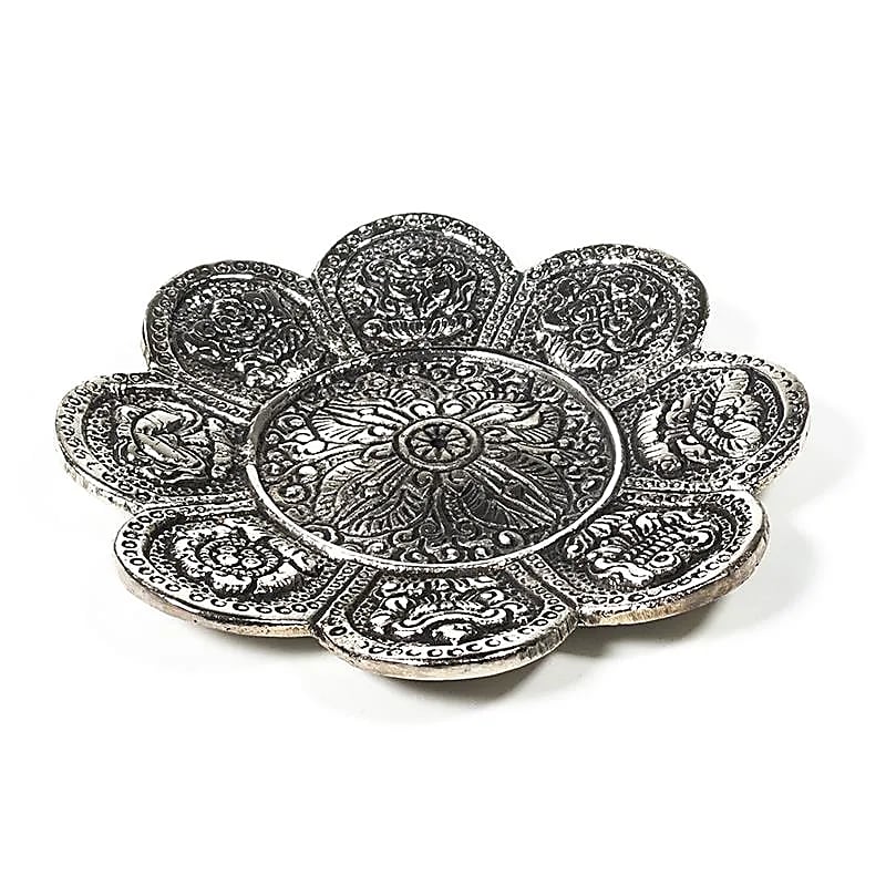 Brûleur d'encens signes auspicieux couleur d'argent -- 94 g;12 cm