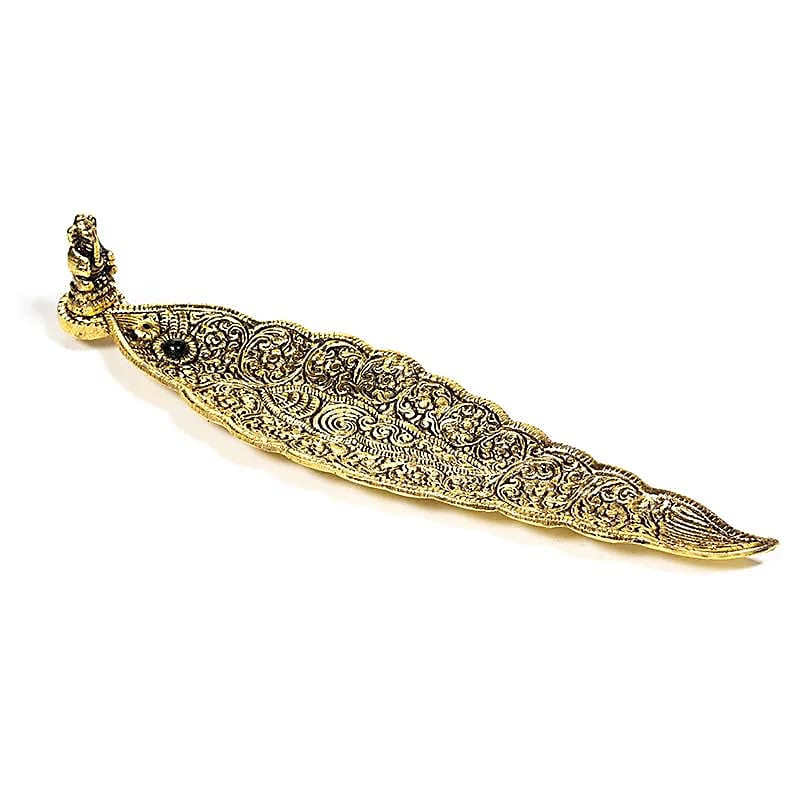 Brûleur d'encens Ganesh feuille couleur d'or -- 22x5.5x4cm