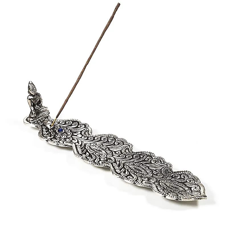 Brûleur Incence Bouddha feuille coul. d'argent -- 25x5.5x5 cm