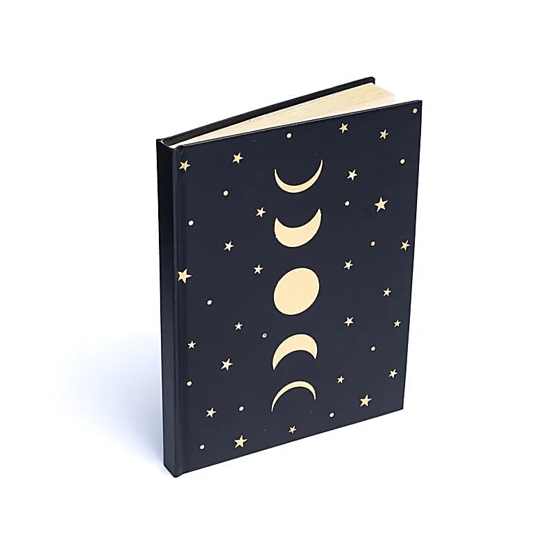 Carnet phases de lune & étoiles noir -- 15x21 cm
