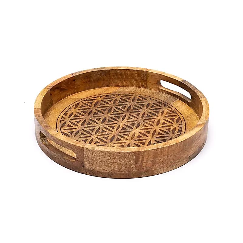 Plateau de service Fleur de Vie bois de manguier -- 30x5cm