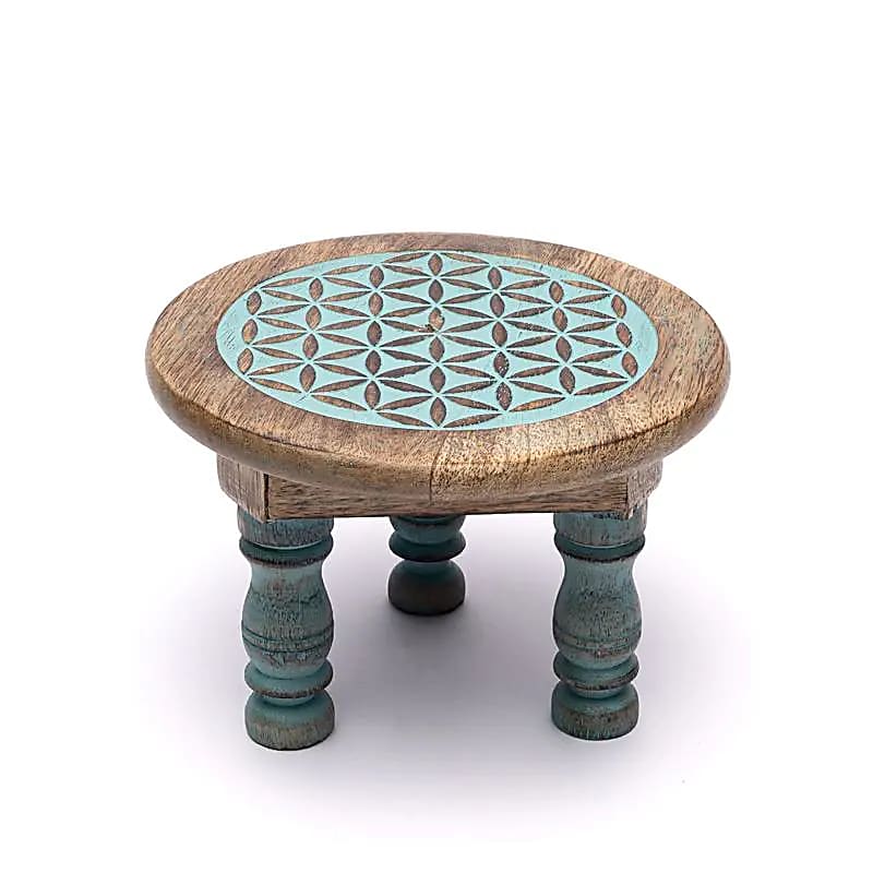 Petite table d’autel impression bleue Fleur de Vie -- 15x15x9,5cm