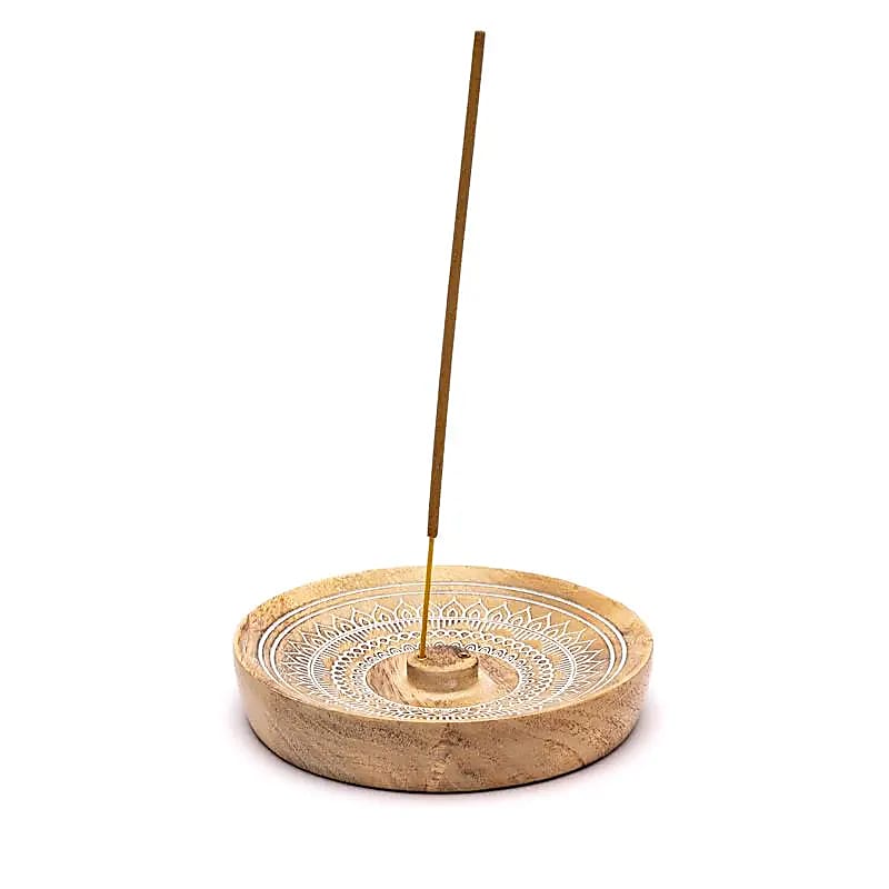 Brûleur d'encens mandala imprimé bois de manguier -- 12,5x12,5x2,5 cm