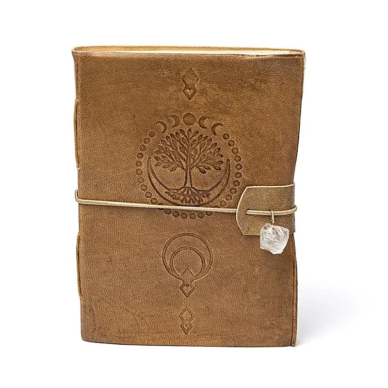 Carnet Arbre de Vie avec cristal de roche et couverture en similicuir -- 250 g; 18x13 cm
