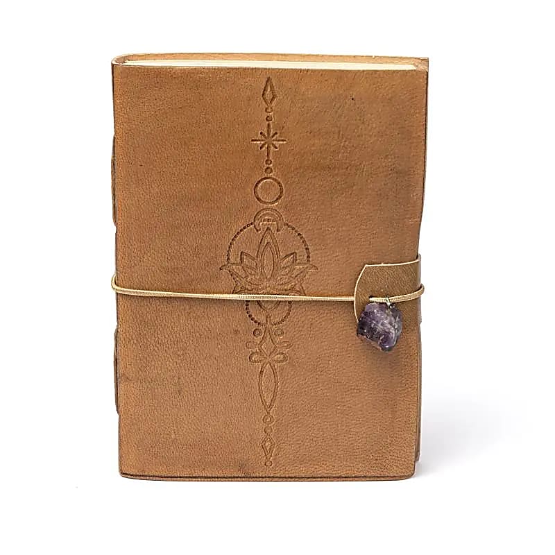 Carnet Lotus avec améthyste et couverture en similicuir -- 250 g; 18x13 cm