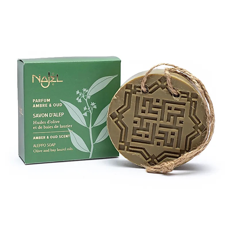 Najel Savon d'Alep Ambre/bois de Oud avec cordon -- 150 g