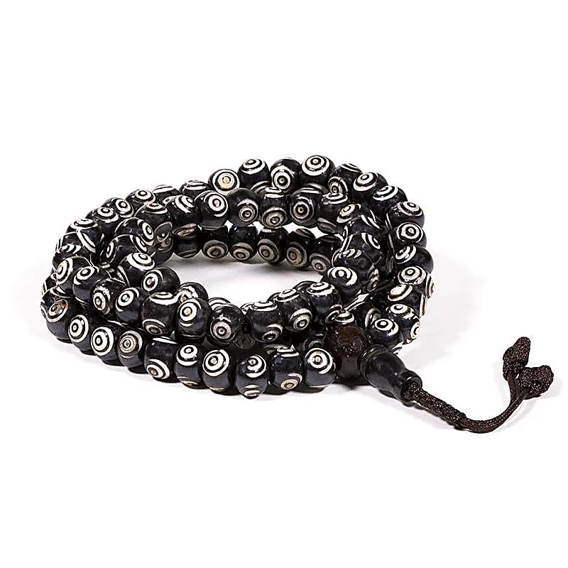 Mala os noir et blanc 108 perles et guru perle -- 0.8 cm
