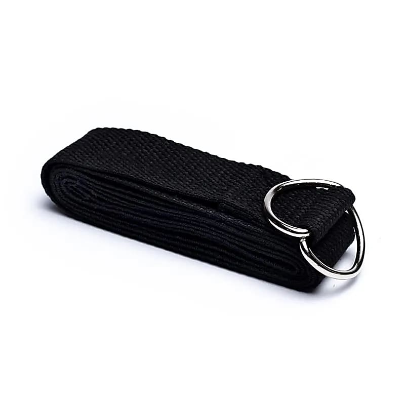 Sangle de Yoga avec anneau en D coton noir -- 183x4 cm