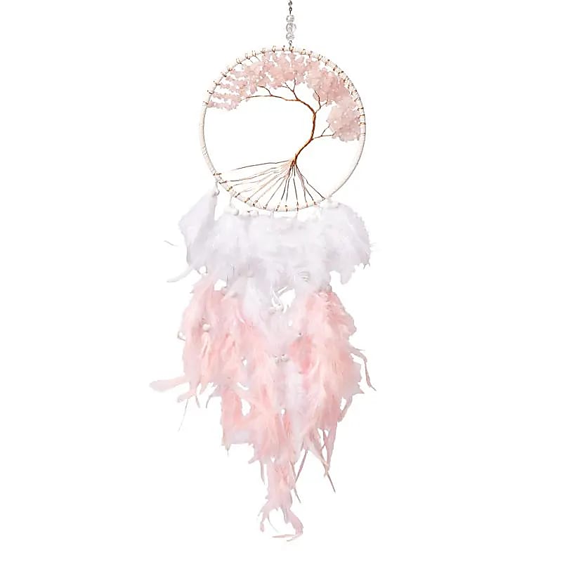 Capteur de rêves Arbre de Vie quartz rose -- ±16x55cm
