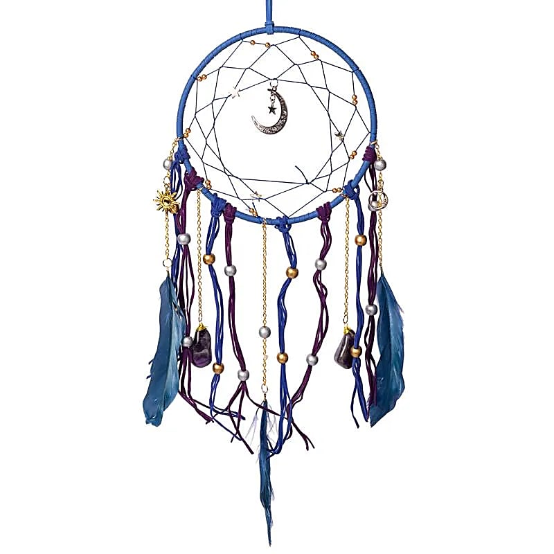 Capteur de rêves lune avec améthyste roulée – ±16x45cm