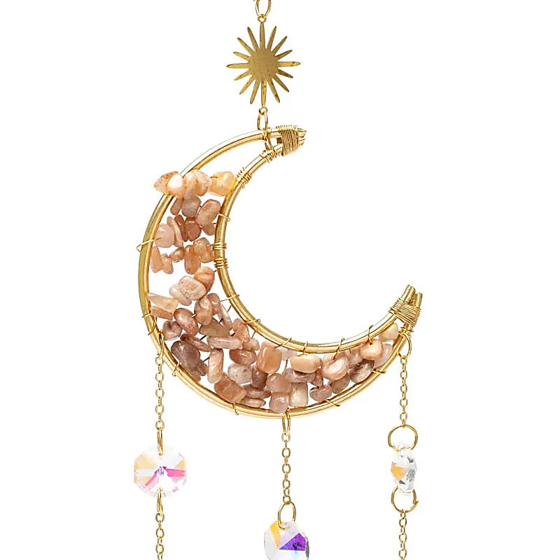 Attrape-soleil lune avec pierre de lune rose -- 8x37 cm