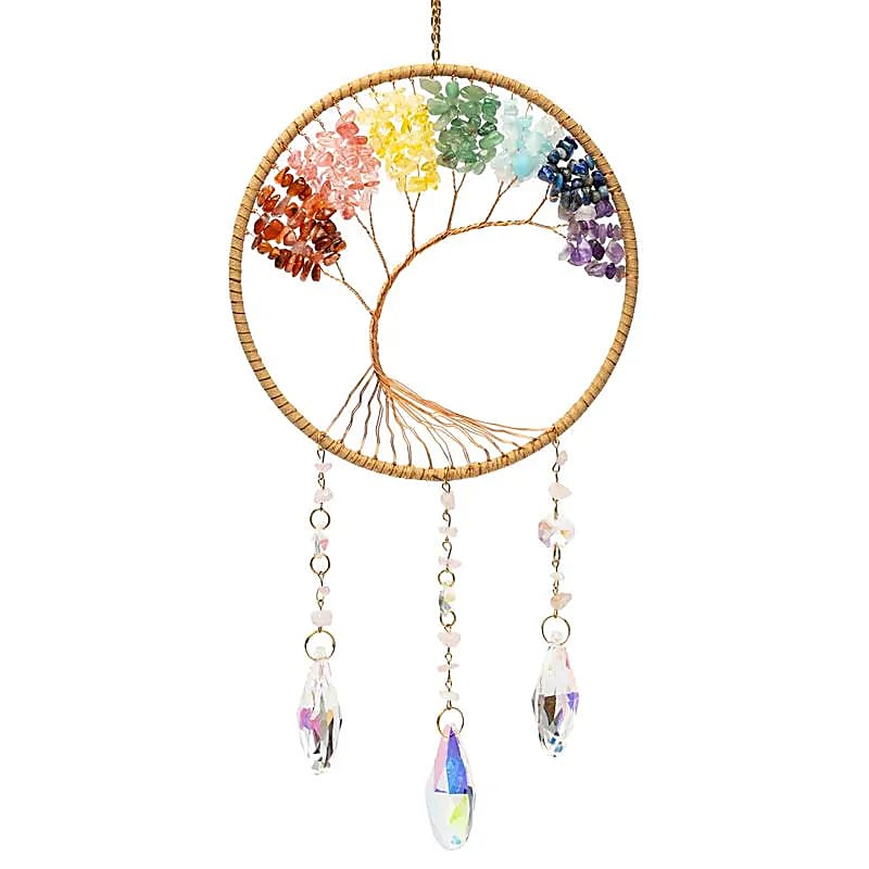 Attrape-soleil arbre de vie avec pierres de chakra -- 43x16.5 cm