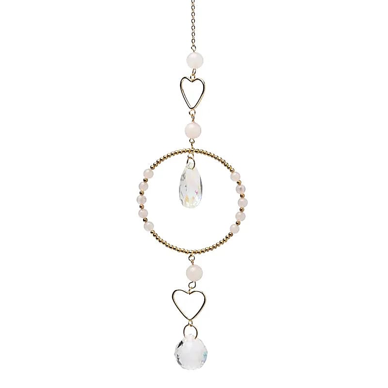 Capteur de soleil cœurs avec quartz rose et cristal -- 34 cm