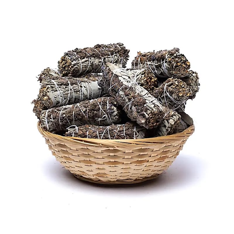 Sauge blanche smudge Lavande S - 24 dans un panier -- ±11x3,5 cm ; ±30-40g