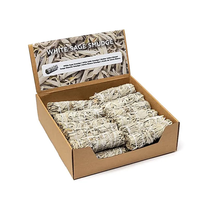 Smudge de Sauge Blanche S par 24 en présentoir -- ±30–40 g; ±11×3 cm