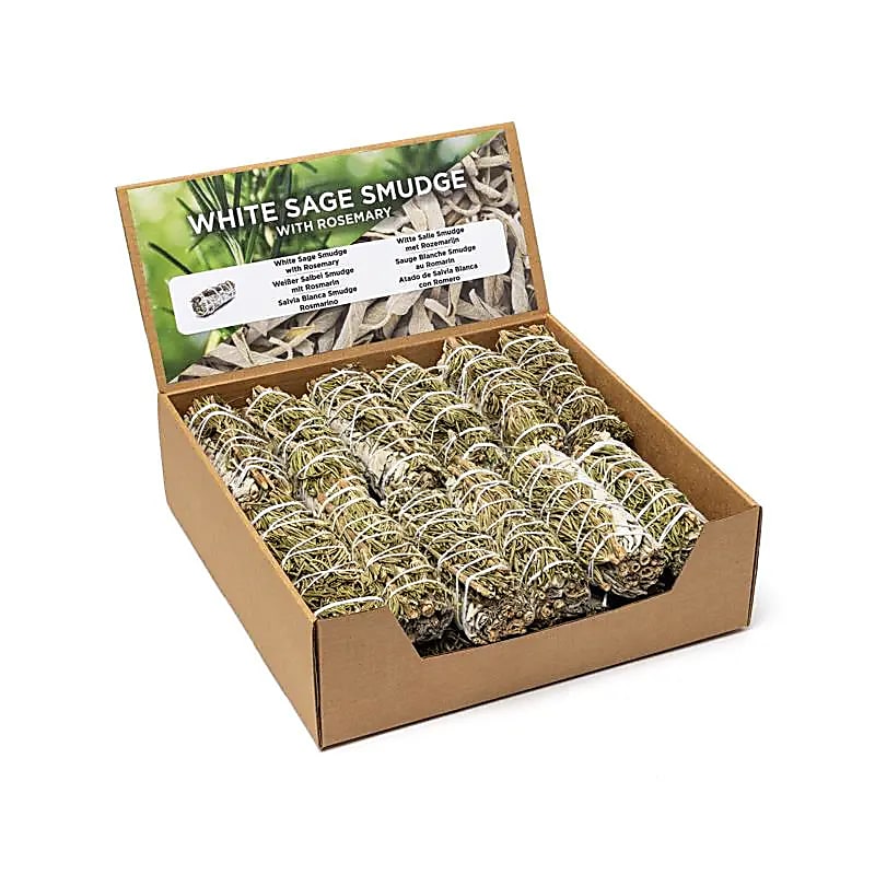 Smudge de Sauge Blanche avec romarin S par 24 en présentoir -- ±10–11 cm; ±25–35 g