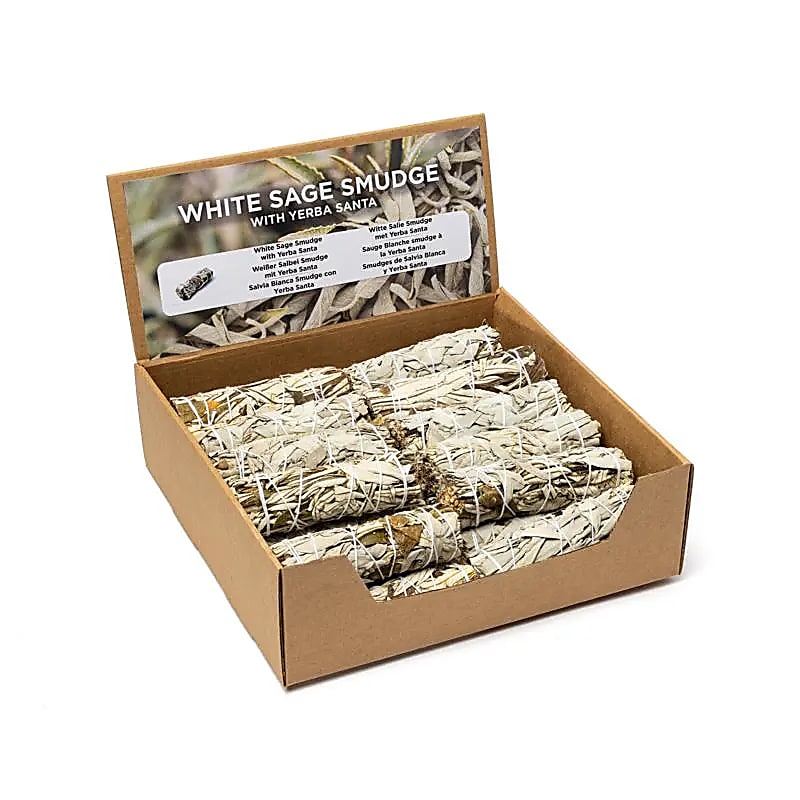 Smudge de Sauge Blanche avec Yerba Santa S par 24 en présentoir -- ±11×3,5 cm; ±30–40 g
