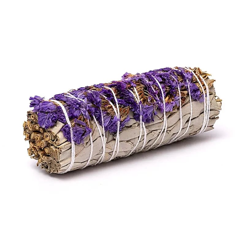 Smudge de Sauge Blanche avec sinuata violette lot de 2 -- ±11×3,5 cm; ±30–40 g