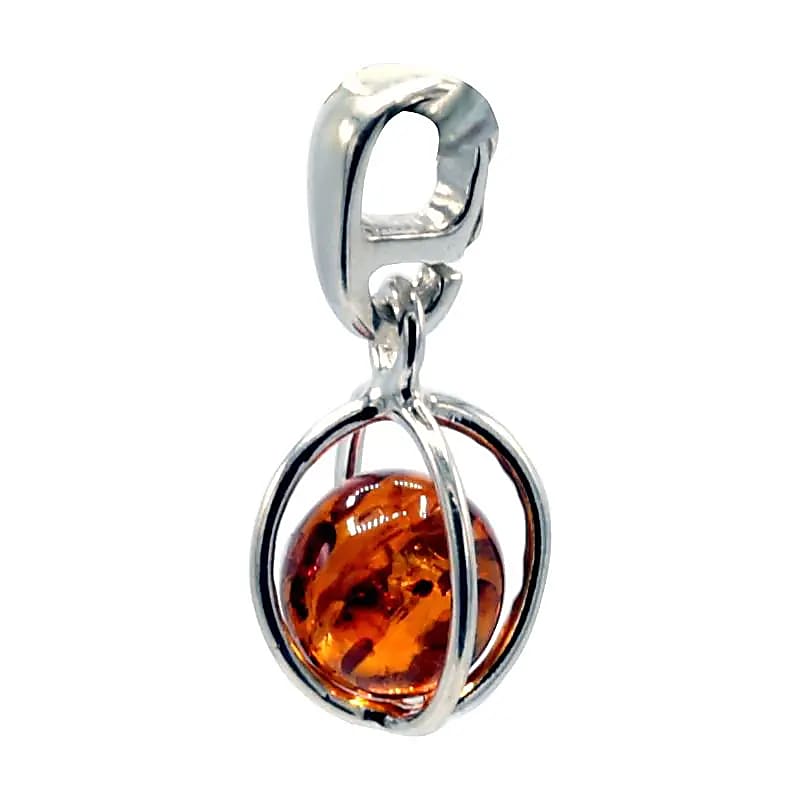 Pendentif argent sterling avec une bille d'ambre -- 1.5 cm