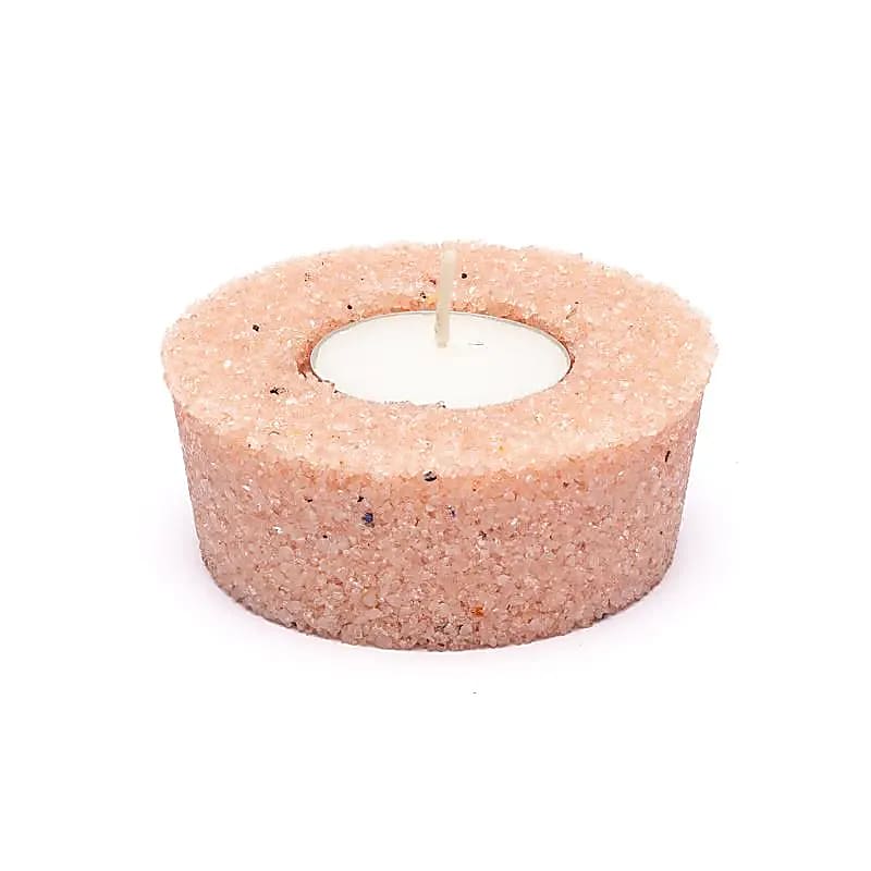Bougeoir rond en quartz rose -- 8,5x7,5x3,5cm