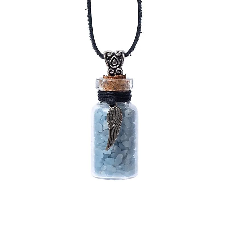 Fiole de verre cadeau sur corde angélite et aile d'ange -- 3,6 cm