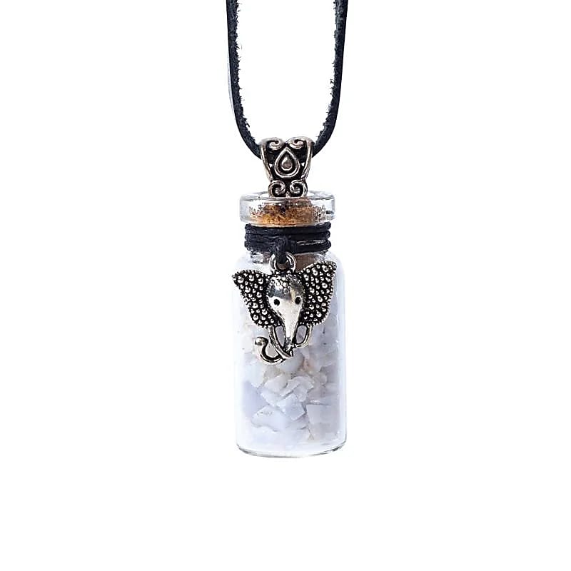 Fiole cadeau en verre sur corde Agate dentelle bleue et Ganesh -- 3,6 cm