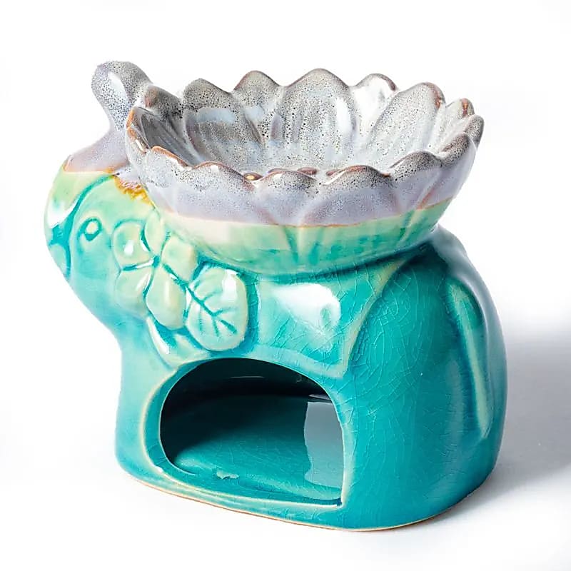 Brûleur cire à fondre et à huile éléphant turquoise-- 12.5x9x9cm