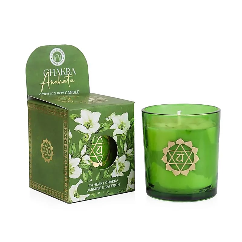 Bougie parfumée en cire de soja chakra Anahata jasmin & safran -- 130g