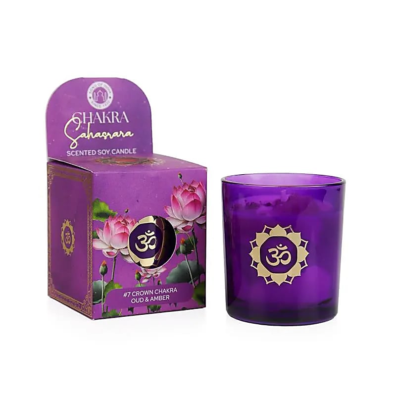 Bougie parfumée en cire de soja chakra Sahasrara oud & ambre -- 130g