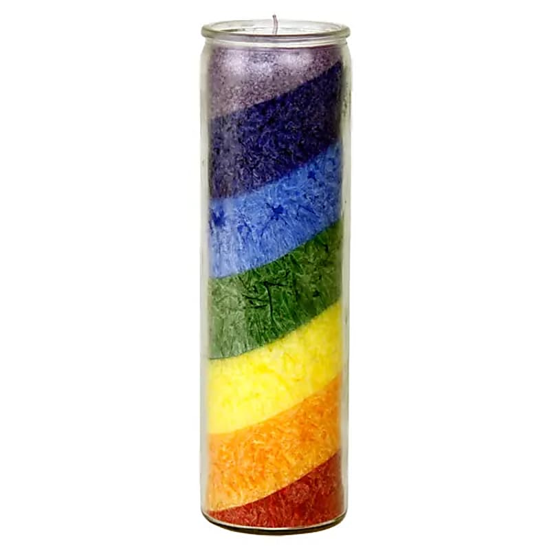 Bougie arc en ciel sans parfum en verre -- 21x6.5 cm