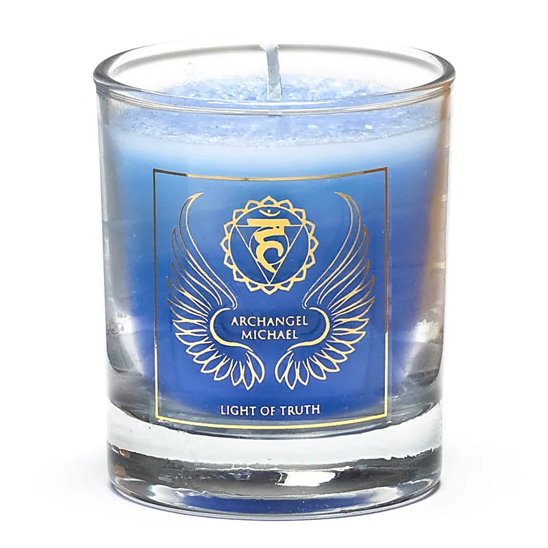 Bougie votive parfumée Archange Michael chakra 5 -- 4.5x4 cm