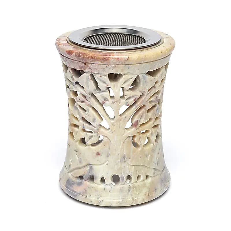 Brûle-encens et brûleur d’huile Arbre de Vie stéatite claire -- 10.5 cm