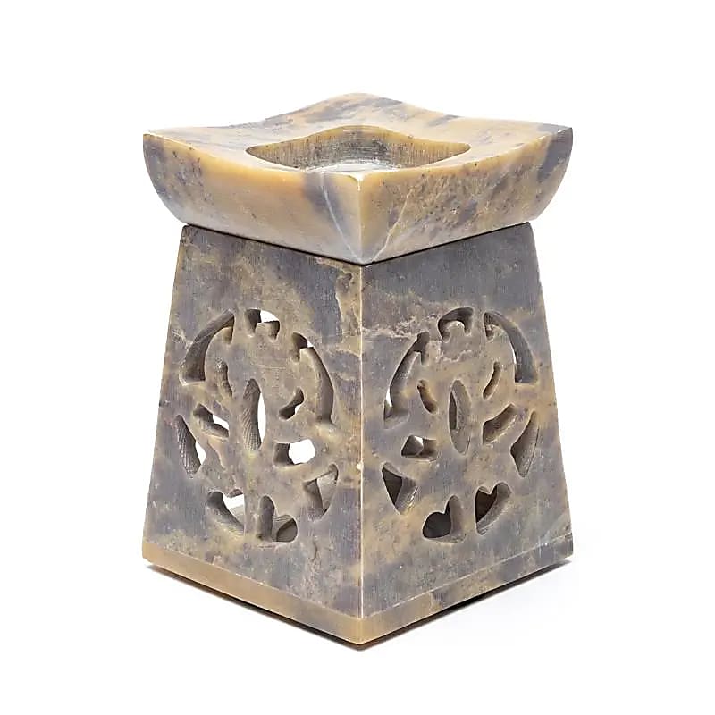 Brûleur d’huile Lotus stéatite claire -- 11x8 cm
