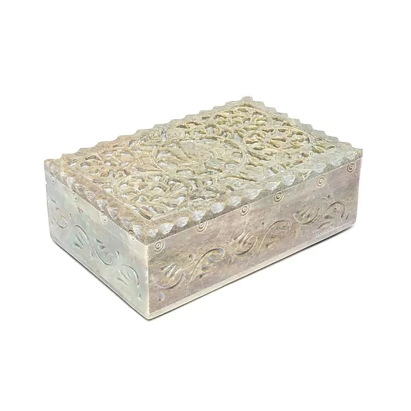 Boîte à tarot ou à bijoux Lotus stéatite -- 15x10 cm