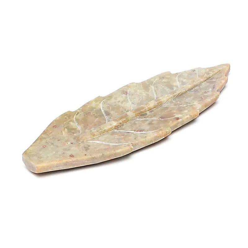 Brûle-encens forme feuille stéatite -- 25x8 cm