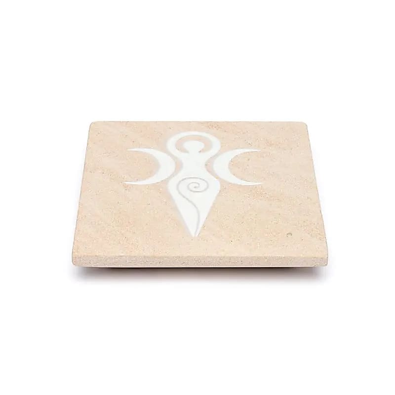 Brûle-encens symbole de la Déesse grès rose -- 10x10 cm