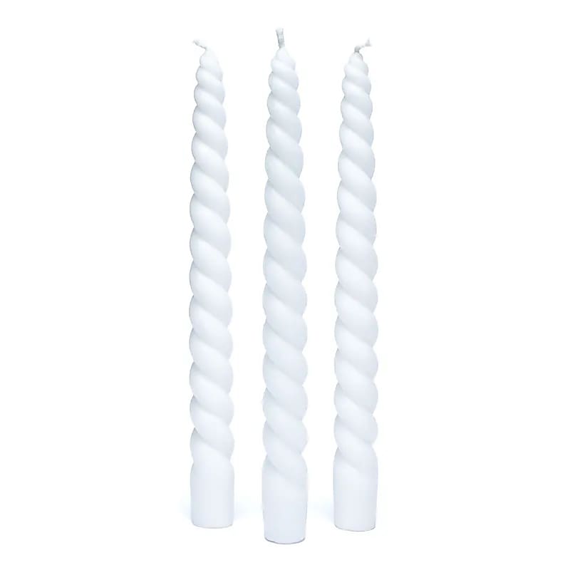 Bougie de table torsadée blanche non parfumée -- 23cm