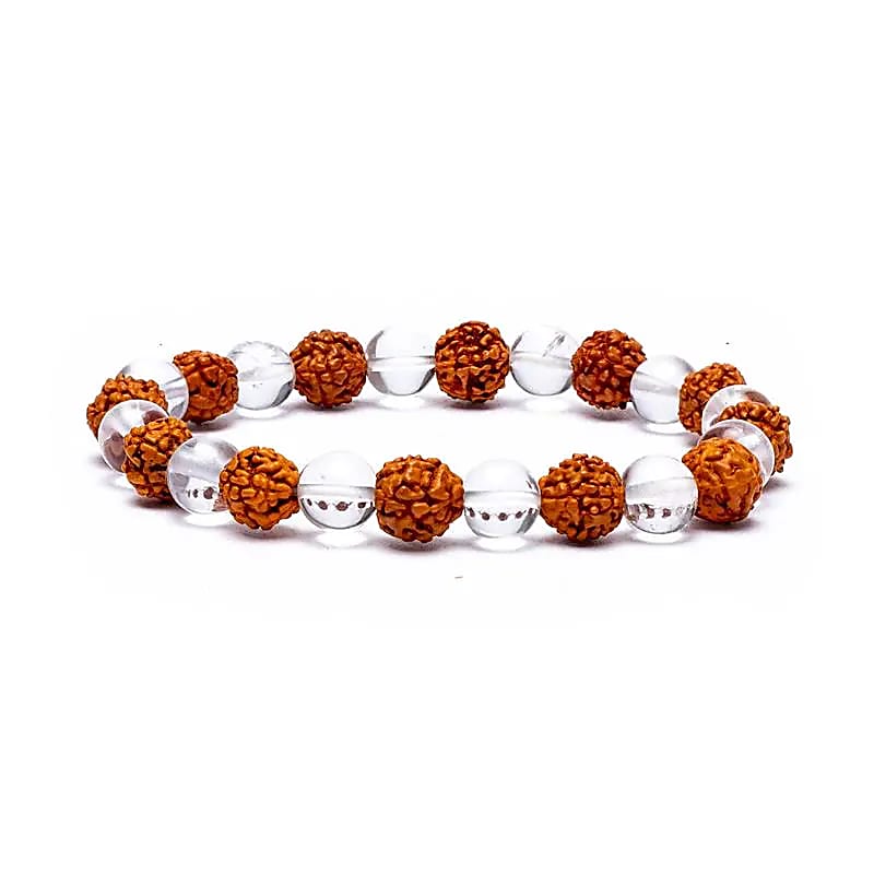 Bracelet Rudraksha / cristal de roche élastiqué -- 0.8 cm;8 cm