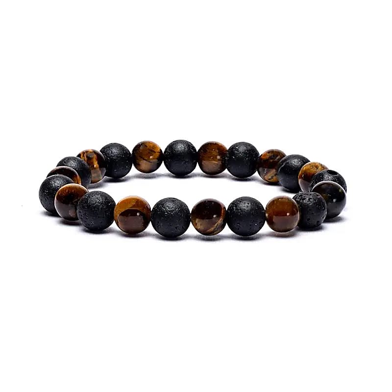 Bracelet oeil de tigre/Pierre de lave élastiqué -- 0.8 cm;8 cm