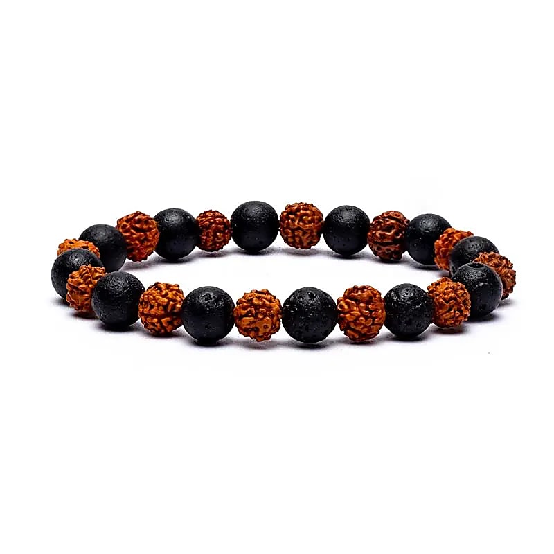 Bracelet Rudraksha / Pierre de lave élastiqué -- 0.8 cm; 9 cm